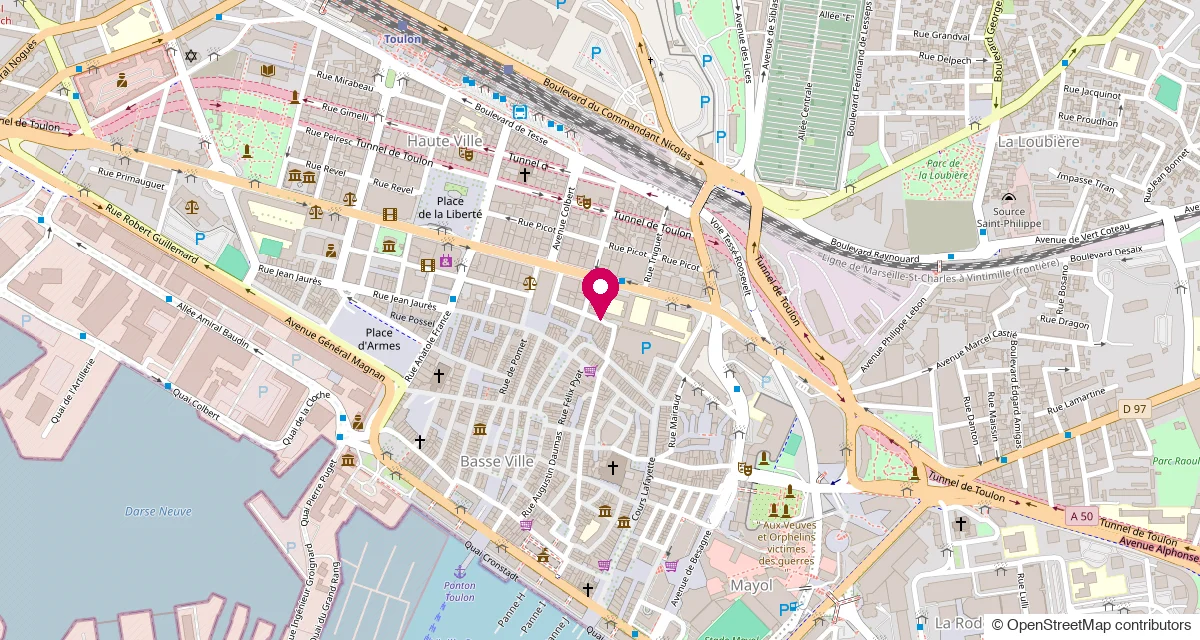 Plan de Toulon centré sur le 9 rue Corneille, siège de Mad In Event